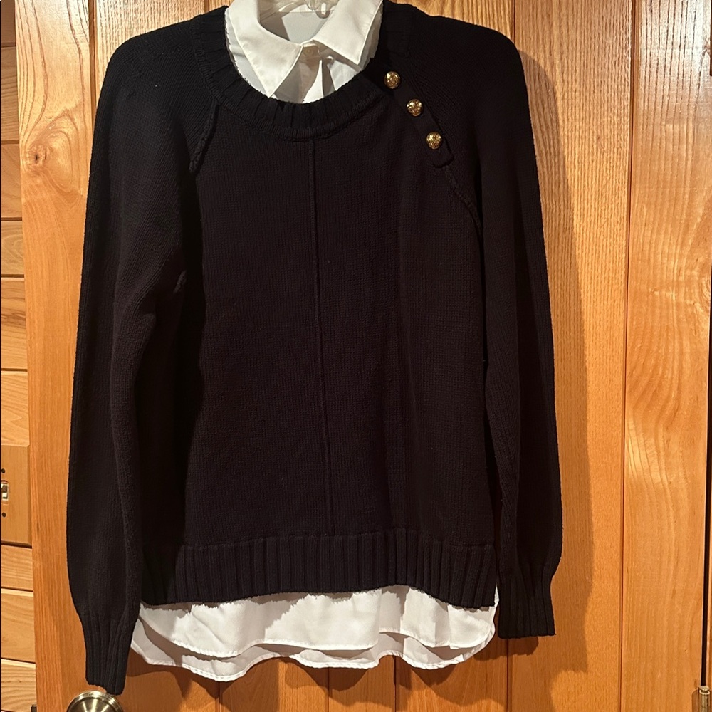 Lauren Ralph Lauren Black Sweater layered look L. Sweater has white collar/tail